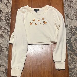 Forever 21 Cream Crop Top With Butterflies
